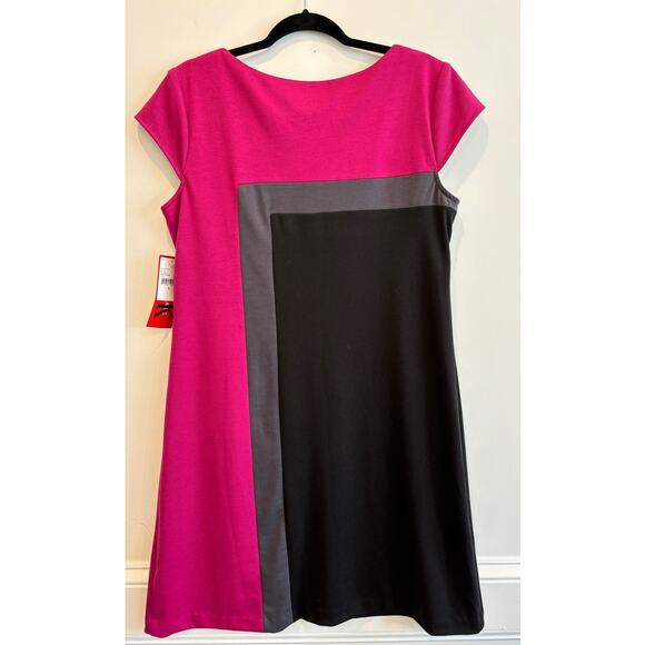 R & K Originals Fuchsia,‎ Black, Gray Color Block Sheath Dress NWT | Size Large - Picture 1 of 8